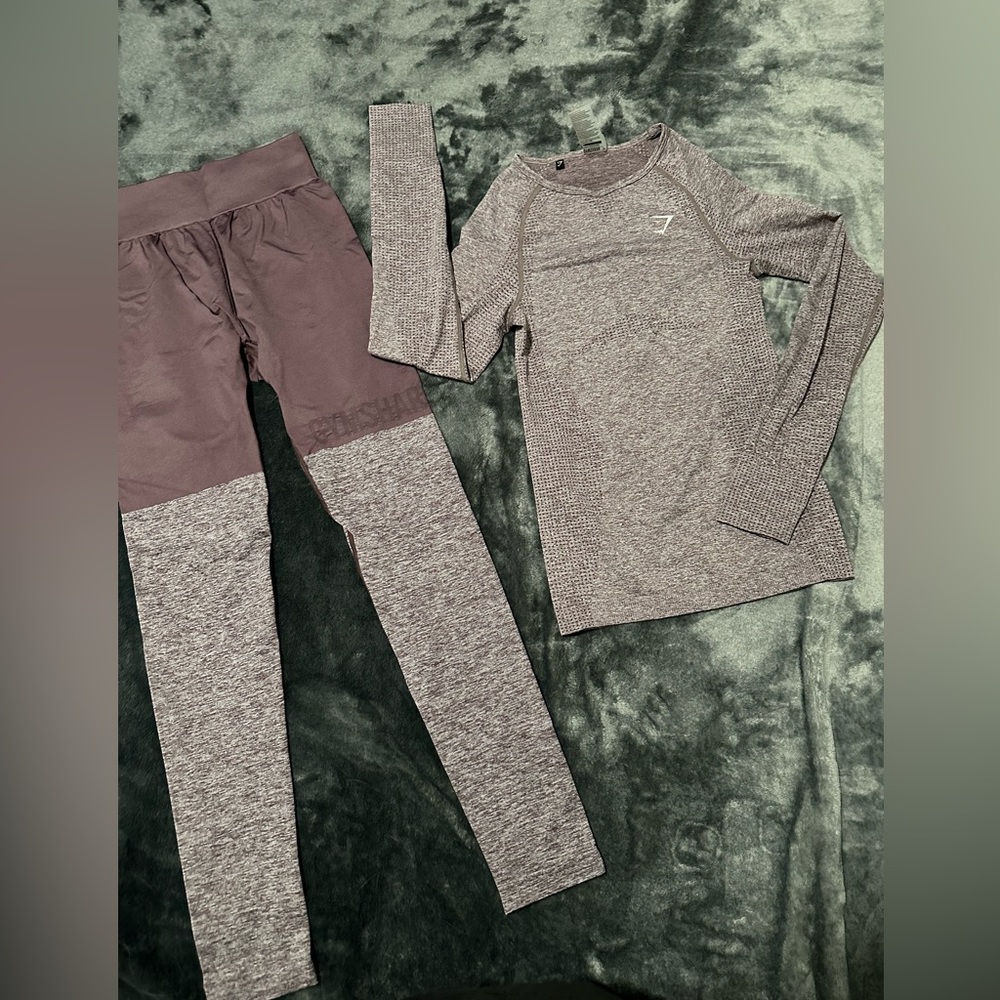 Purple gymshark size small leggings and long sleeve shirt